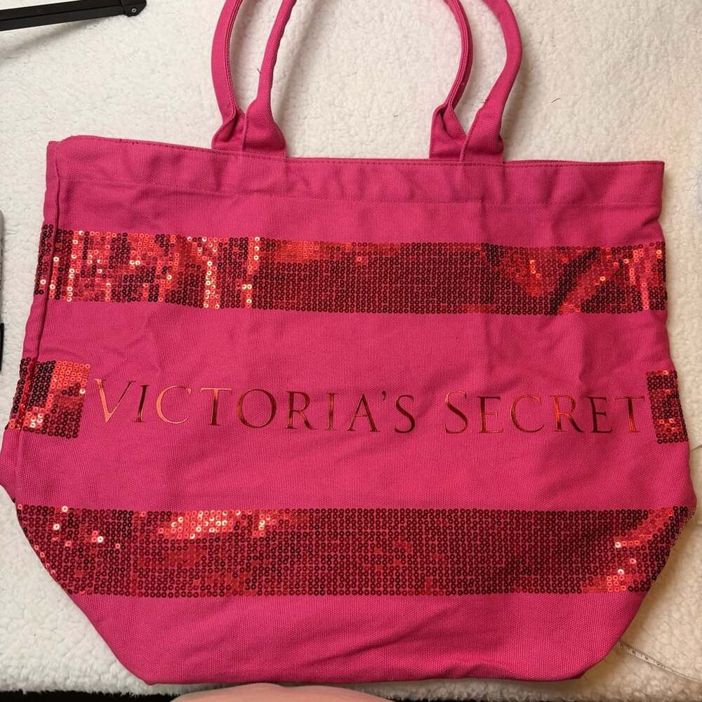 Victoria's Secret Pink Sequin Canvas Tote Bag